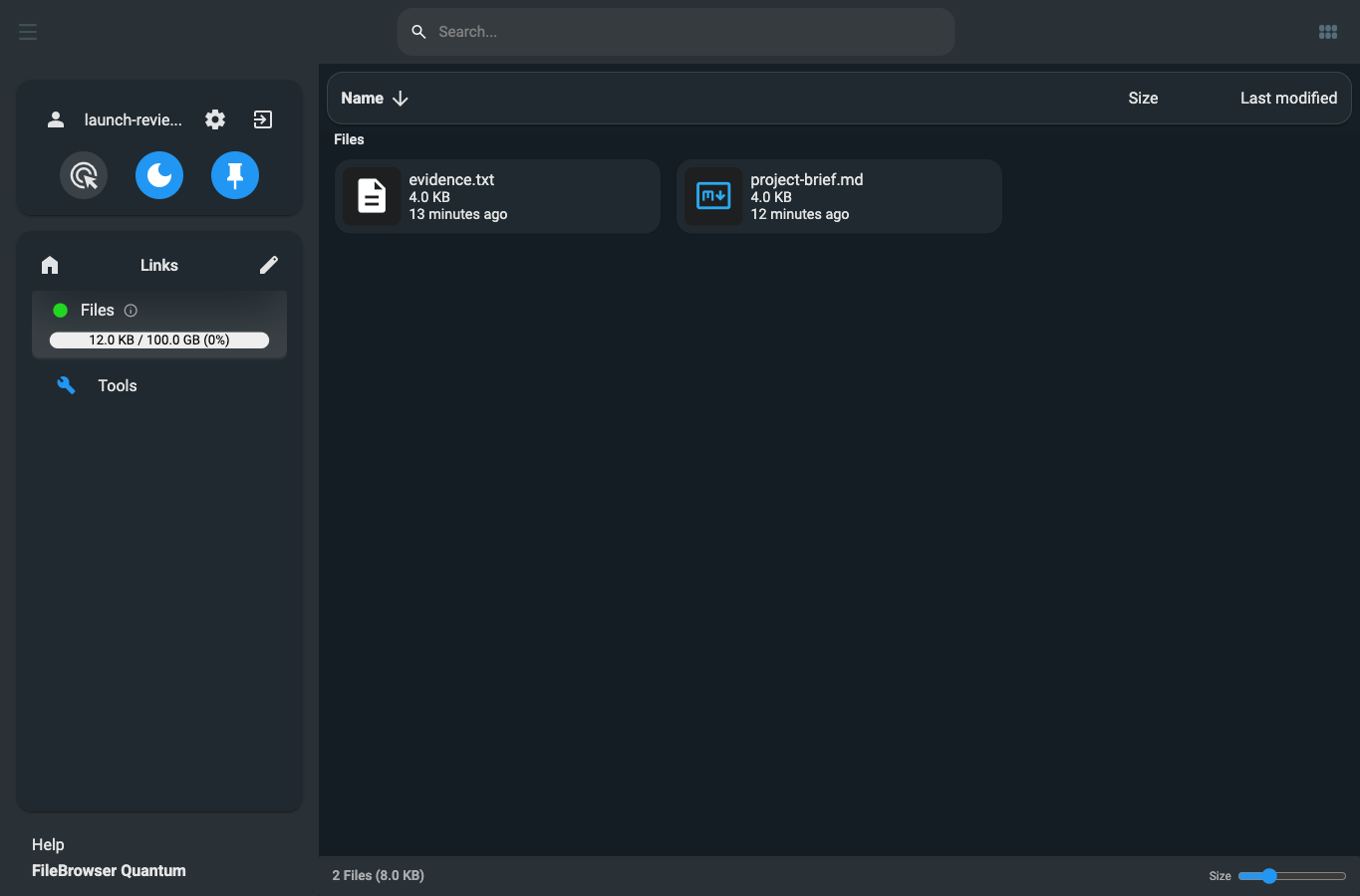 The restricted user sees only the files within its selected handoff folder