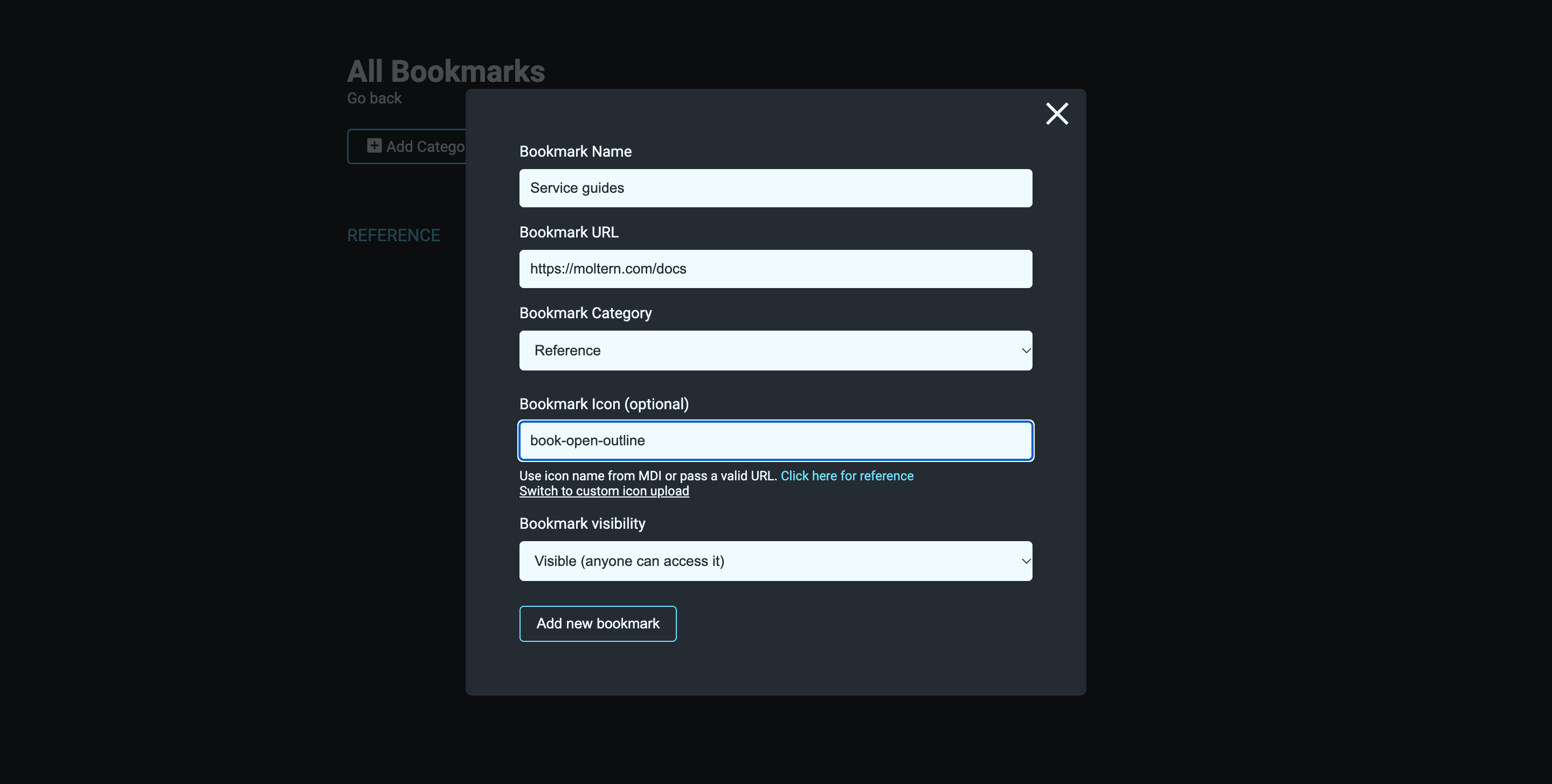 Adding a public reference bookmark to a named category