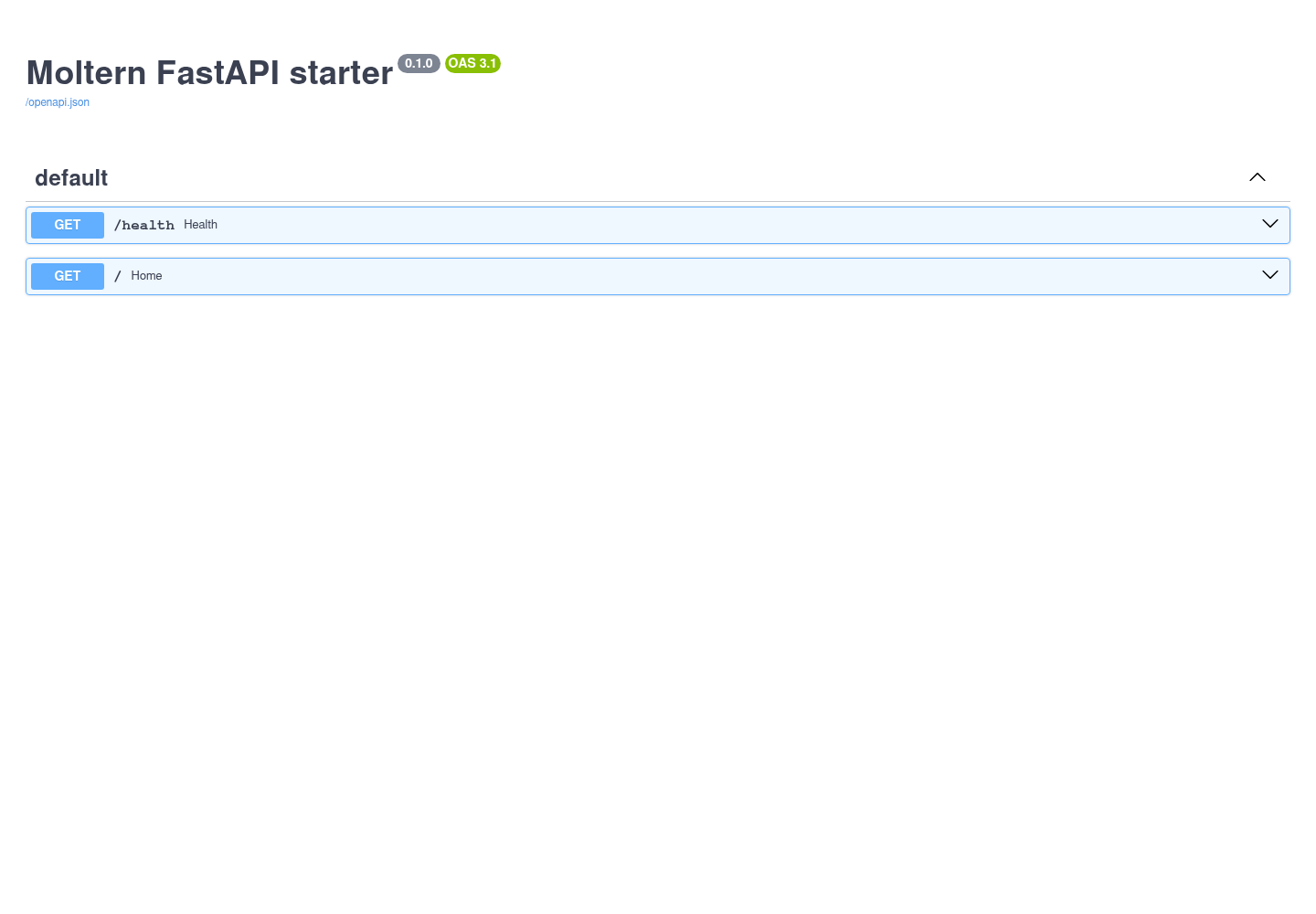 FastAPI OpenAPI explorer from the deployed Moltern workspace