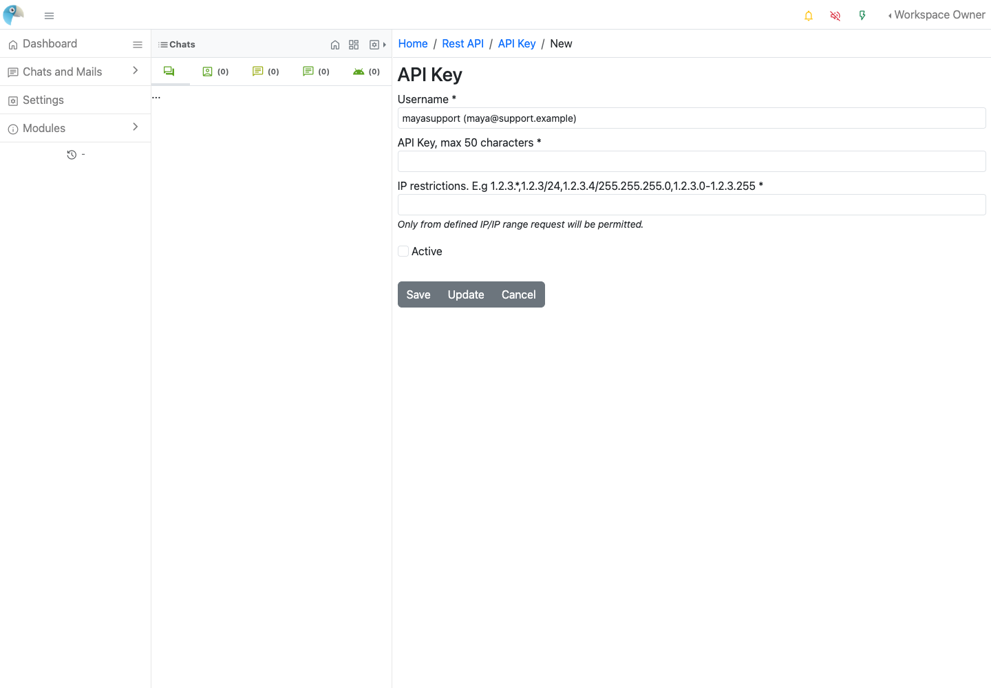Preparing a native integration key for a deliberately selected operator, before its secret is entered