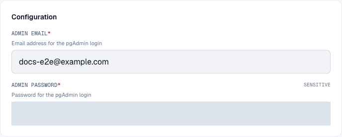 Real Moltern pgAdmin configuration with the password field masked