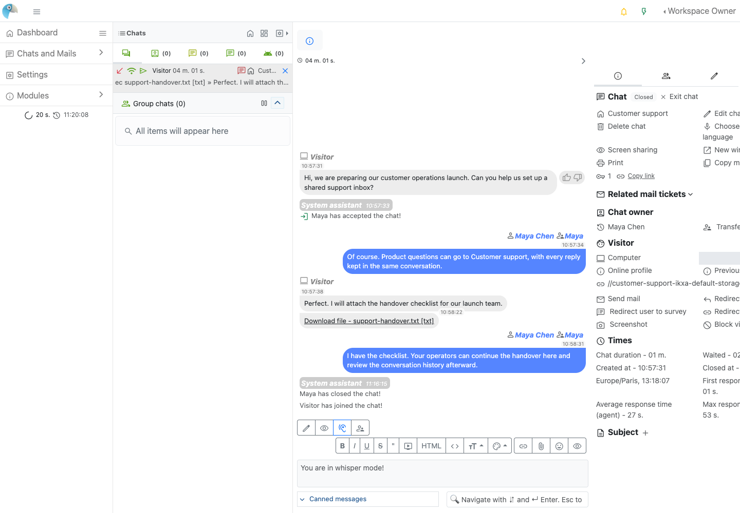 Reviewing the original closed conversation from the native Chats List