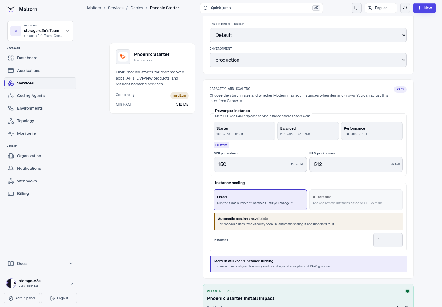 Phoenix Starter deployment and capacity preview