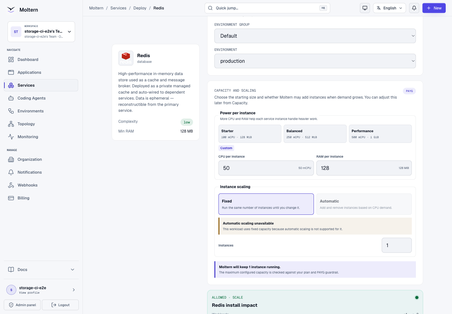 Reviewing Redis capacity and deployment impact in Moltern
