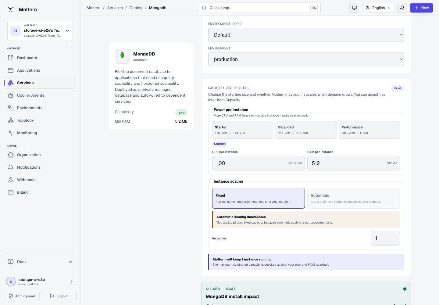 Review MongoDB capacity and deployment impact
