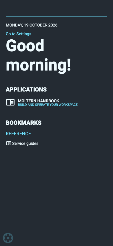 Flame's saved start page on a narrow screen