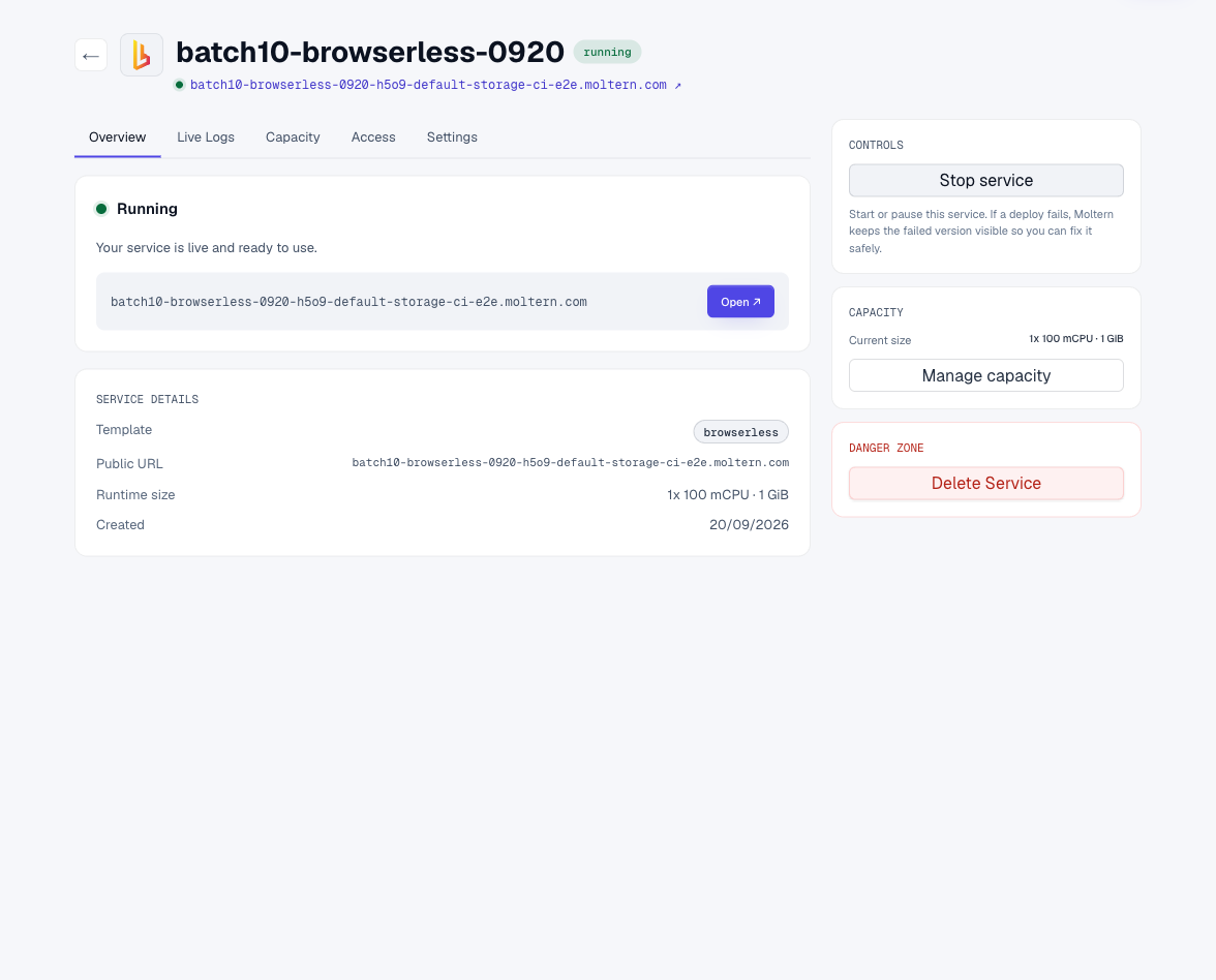 Running Browserless service with credentials hidden