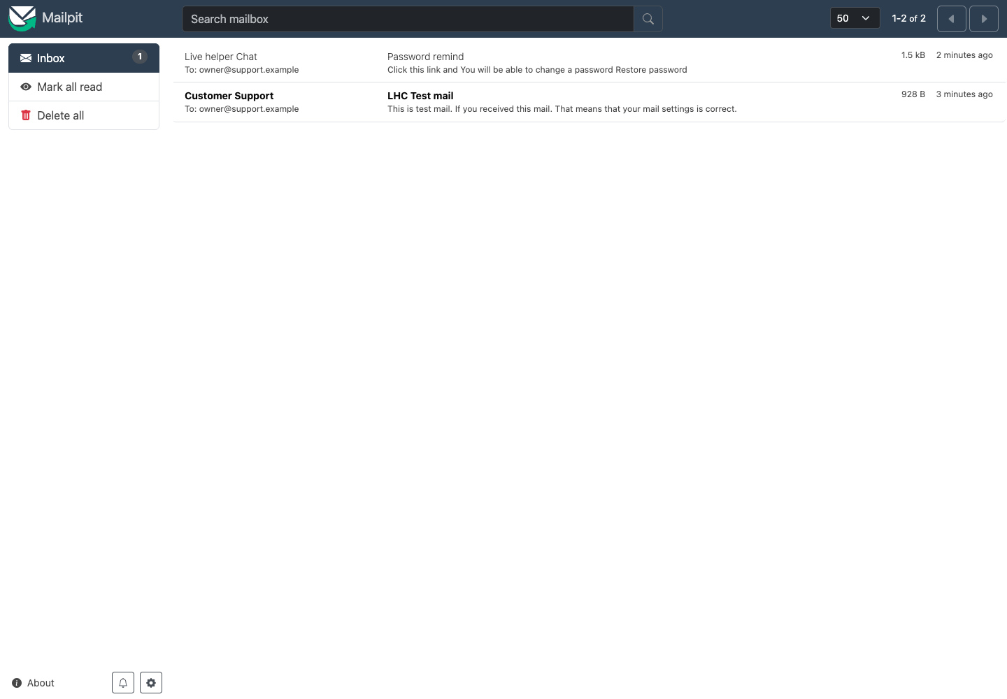 An account-recovery message captured in a private test inbox, without displaying its secret link