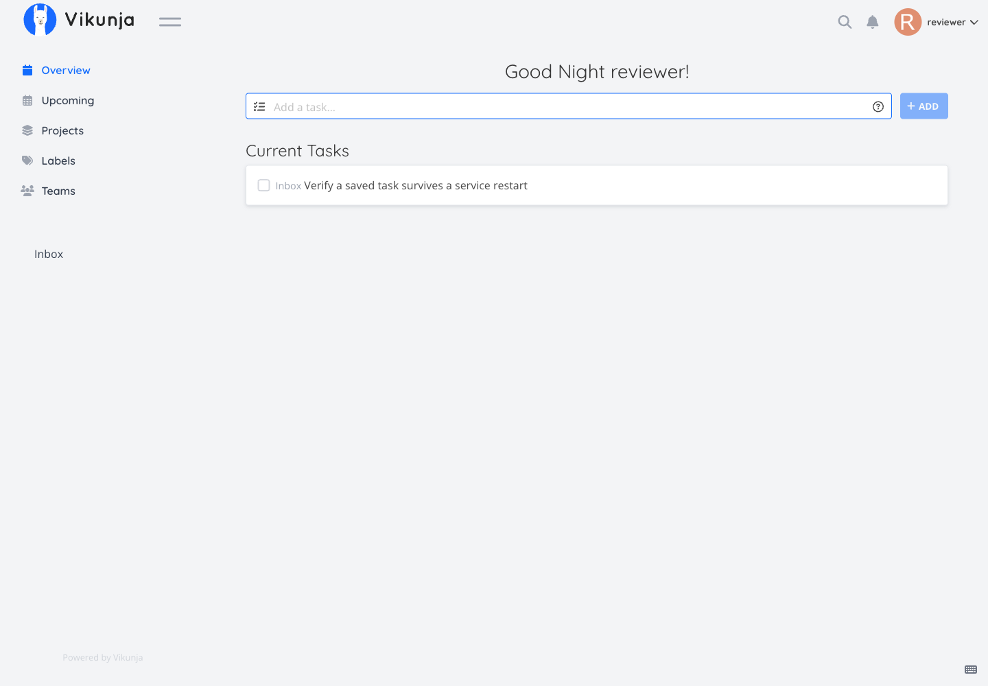 An actual task saved in Vikunja during the customer workflow test