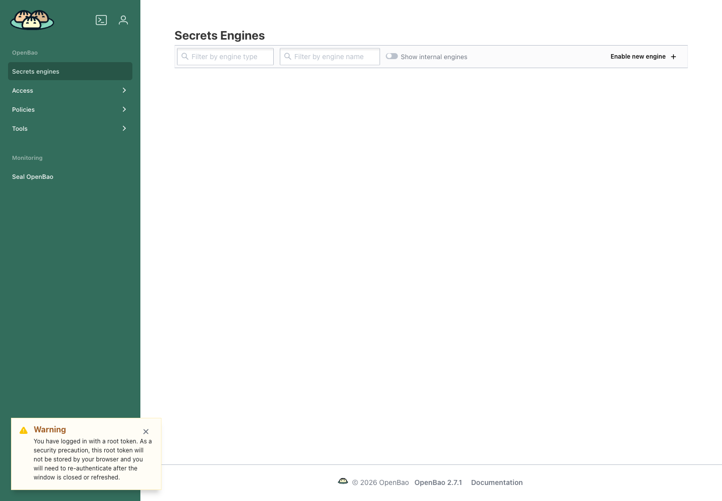 Opening the native secrets-engine directory