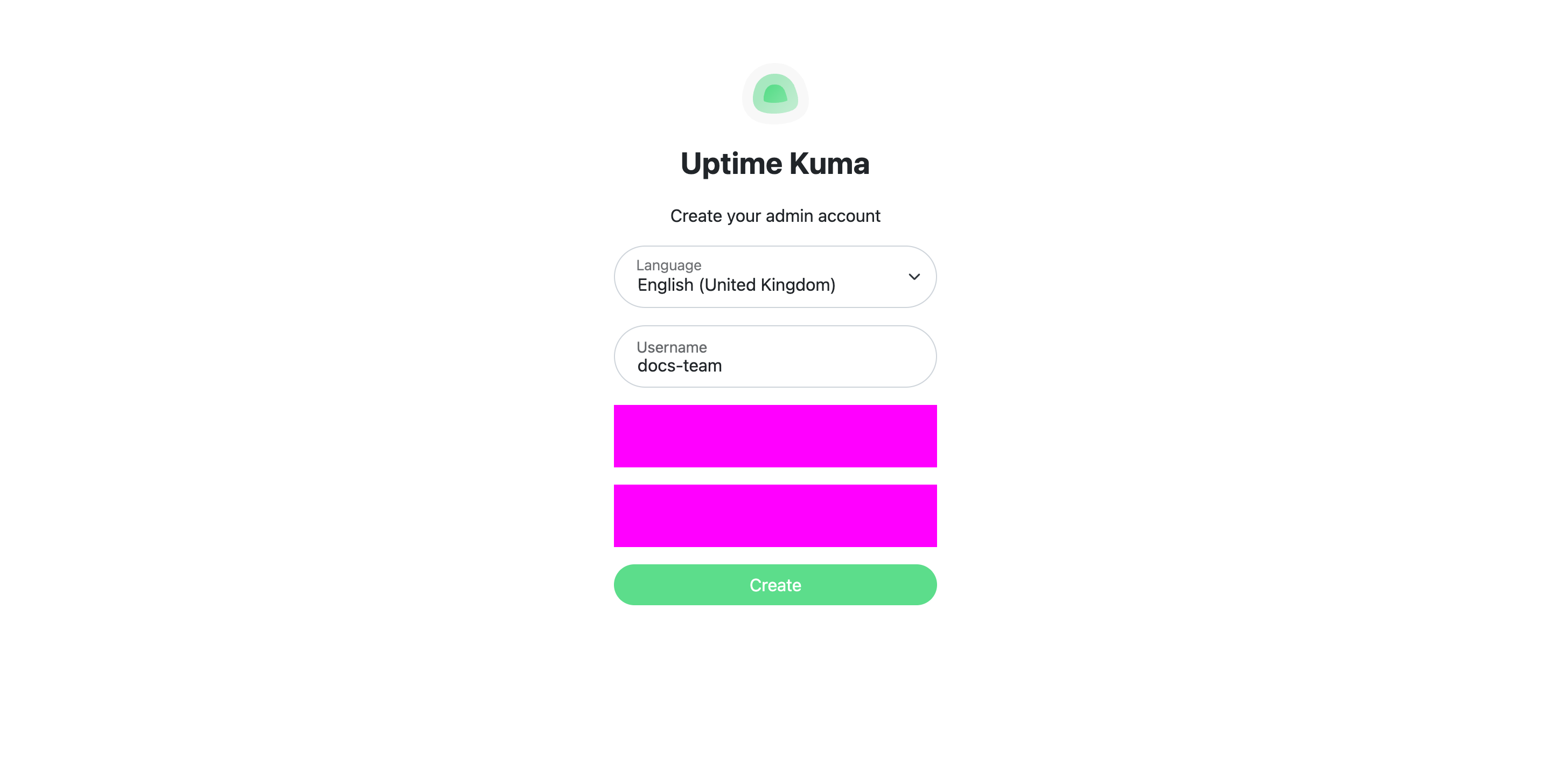 First-run Uptime Kuma account setup on a deployed Moltern service