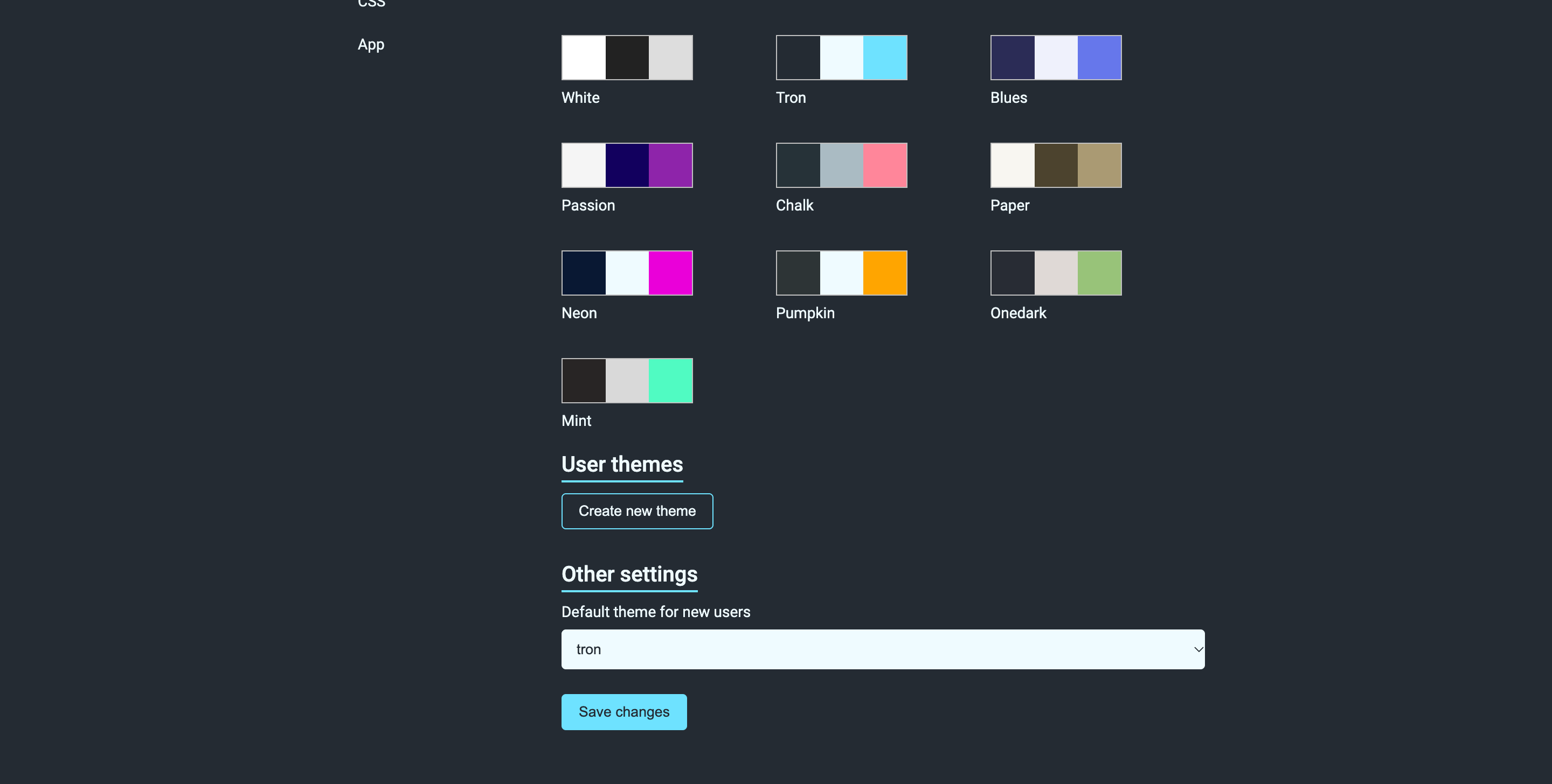 Flame's actual theme choices and new-visitor default control
