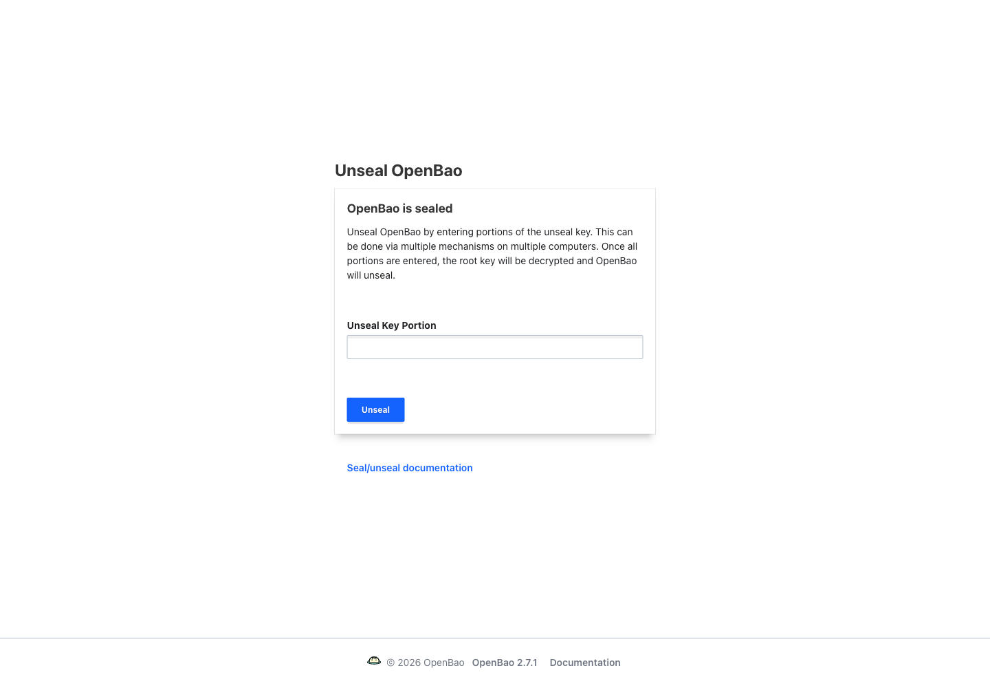 The native unseal screen waits for the required number of distinct shares